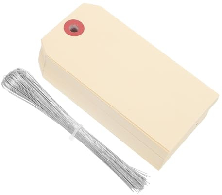 HOMOCONO Étiquettes Americaine en Manille avec Fil de Fer, Étiquettes Vierges pour Expédition Robustes et Légères, Lot de 100 Pièces pour Emballage et Transport