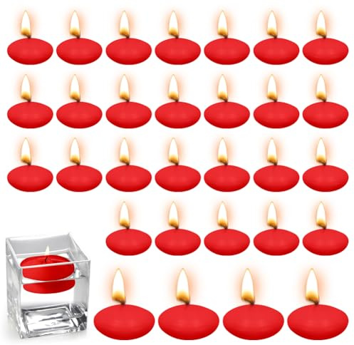 30 Stück Schwimmkerzen, Bunte Schwimmende Kerzen, Unparfümierte Schwimmkerzen, Teelichter Kerzen, Wasserkerzen Schwimmkerze für Hochzeiten, Partys, Badewannen, Valentinstag Deko, Pools, Spas(Rot)