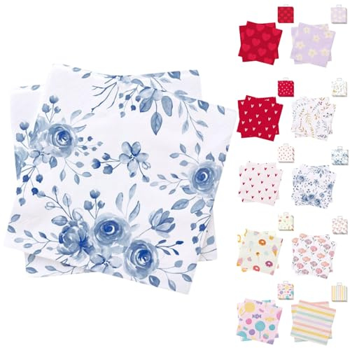 ANDINUS Set de 40 Servilletas de Papel 33x33 cm Decoradas – Diseños Divertidos, Modernos y Coloridos para Fiestas, Cumpleaños, Eventos, Oficina y Uso Diario (Flores Azules)