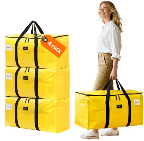 JIAWEN 4 Pack Moving Bags and Storage Bags - 95L Heavy Duty Moving Boxes | Reinforced Bottom & Wrap-Around Handles, Tear-Resistant Reusable Large Packing Bags for Home, College Dorm, Christmas Decor
