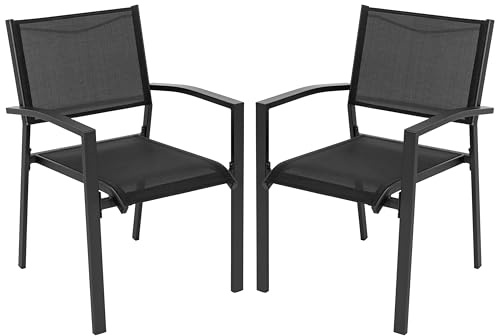 Avestar Ensemble de 2 Chaises de Jardin Extérieur en Textilène Respirant, Fauteuil, Chaises de Table de Jardin, Chaise Empilable pour Toutes Les Conditions Météorologiques, Noir