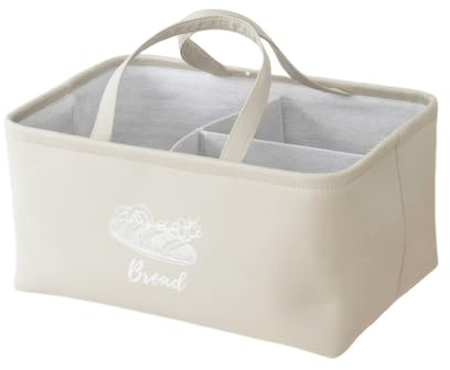 flaxarne Fabric Bread Basket with Handles and Dividers, Farmhouse Storage Basket, Bread Baskets for Table Kitchen Living Room 38 * 26 * 18 cm