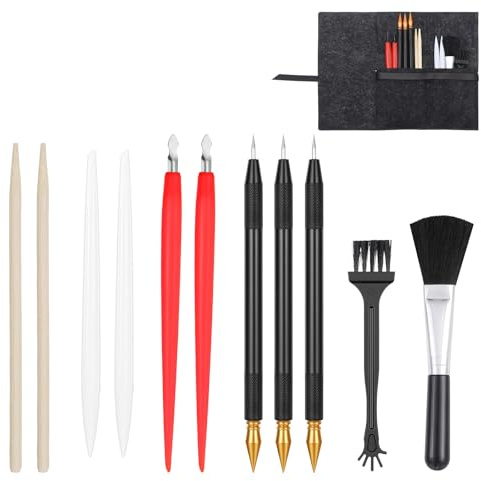 Scratch Art Tools, set di 12 strumenti da disegno per grattare con borsa degli attrezzi, penne colorate per graffi, penna in plastica e legno, raschietto, pennello per la pulizia