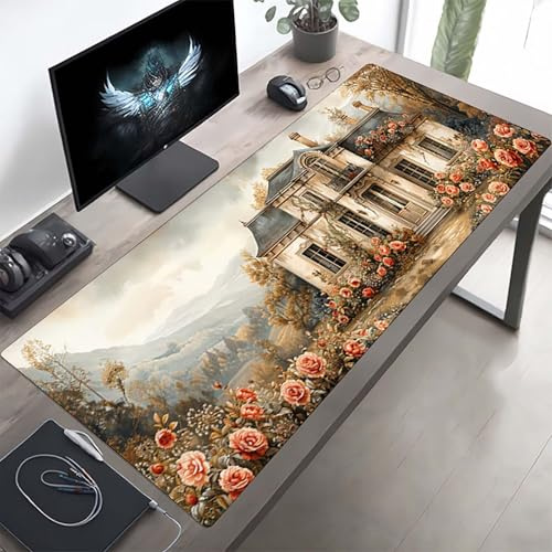 Gaming Mauspad 1600x800x3mm Gaming Mousepad XXL Blume Rosa Mauspad Schreibtischauflage, Genähte Kanten Mausmat, rutschfeste Gummibasis, Schreibtisch Schutz für Home Büro, Geschenke PjY8110 8-2