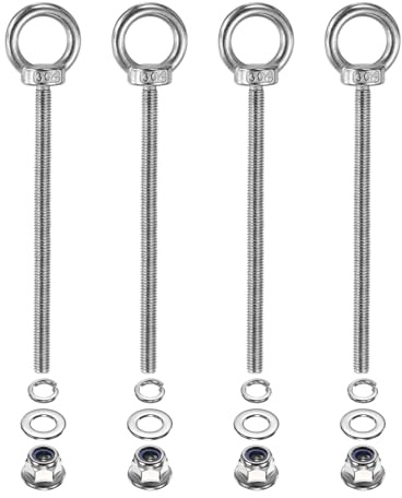 PATIKIL M6 x 100mm Boulon À Oeil À Épaulement, 4 Pcs 304 Acier Inoxydable Anneau De Levage Boulon À Oeil Fileté Avec Écrous À Collerette Ressorts Et Rondelles Plates Sangles