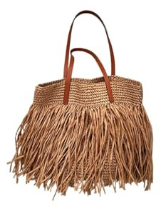 ZRHWSPD Borsa A Tracolla Con Frange In Pelle Borsa a tracolla in paglia intrecciata con nappa etnica, capacità a canestro, da donna