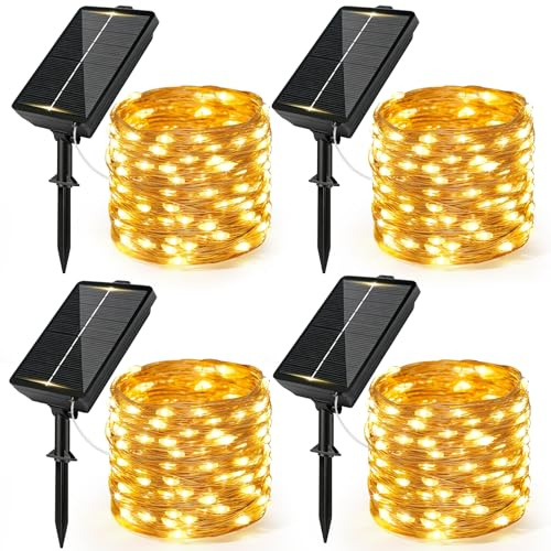 Solar Lichterkette Outdoor, 4x12M 120LED Lichterkette 1200mAh Solarpanel