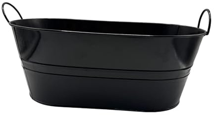 Yajuyi Cubiteras de Hielo, Contenedor Ovalado de Metal con Asas, para Enfriar Cerveza, Vino y Cócteles, Cubitera para Hielo Grande para Fiestas, Casa, Bar, Negro