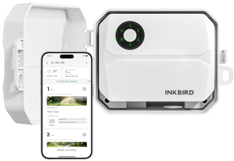 Inkbird IIC-400 Centralina Irrigazione WiFi 4 Zone con Scatola Impermeabile,Irrigazione Automatica WiFi per Giardino,Memoria Non Volatile Integrata,Supporto Sensore di Pioggia e Modalità Manuale