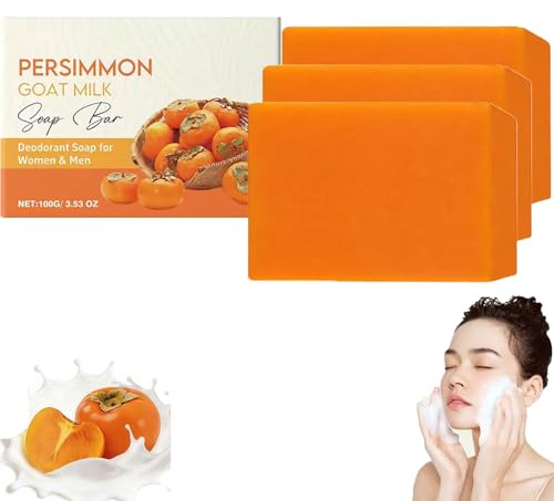 Savon au lait de chèvre kaki pour contrôler les odeurs corporelles, savon de douche au lait de chèvre kaki, doux pour tous les types de peau, savons déodorants naturels pour hommes et femmes (3 pièces