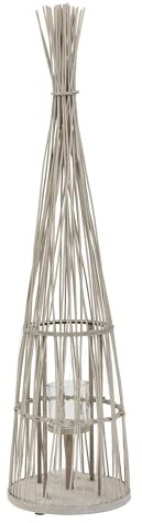 ECD Germany Bambus Laterne, Windlicht 91 cm, Holzfarbe, Gartenlaterne mit LED Lichterkette & Glaseinsatz, Boho Bambuslaterne Kerzenhalter Flechtoptik Innen/Außen, Deko Laterne für Terrasse Wohnzimmer