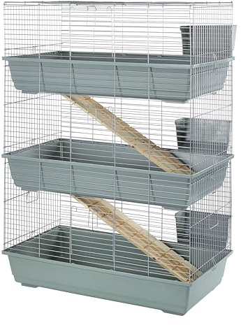 Little Friends Kaninchenkäfig, mit 3 Etagen, 102 x 56 x 139 cm, Beige/silberfarben