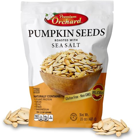 ROASTED PUMPKIN SEEDS to Eat in Shell by Premium Orchards MIXED NUTS - Salted with Sea Salt - Non-GMO Vegan Fresh Healthy Snacks/ - Great source of Plant Protein, Zinc, Magnesium & Iron - 1 Bag