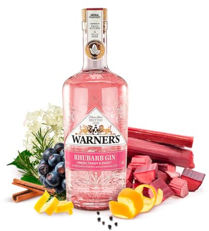 Warner’s Rhubarb Gin 40% ABV 70cl - Premium Fruit-Flavoured Gin, Great for Gifts, Naturally Pink with Real Rhubarb Juice, Ideal for Cocktails inc. Tom Collins, or a Martini
