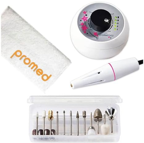 Promed Lime À Ongles Électrique The File 502, Ponceuse À Ongles Avec 18 Accessoires Professionnels Pour Art, Stylisme Ongulaire, Manucure, Retrait De La Corne, 20 000 Tours/Min