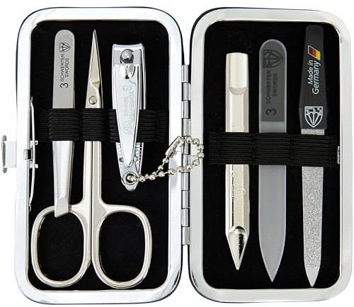 DREI SCHWERTER - Germany 6-tlg. Maniküre Set 'Catania' Nagelset mit Hautschere, Nagelknipser, Pinzette, Saphirnagelfeile, Glasnagelfeile, Nagelreiniger im Rahmenetui - rot
