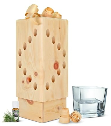 Zirben Duftturm - 34cm - mit 10ml Bio Zirbenöl, Zirbenrosen und Wasserschale