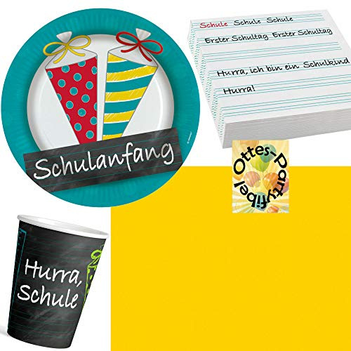 HHO Schulanfang-Party-Set Schuleinführung Partyset 53tlg. für 16 Gäste 20 Sevietten 16 Teller 16 Becher 1 Tischdecke