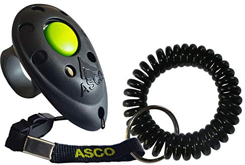 ASCO Premium Finger Clicker mit Spiralarmband für Clickertraining, Hunde Katzen Pferde Profi-Clicker, Hundetraining Klicker schwarz AC01FS
