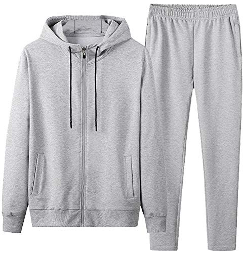 amropi Tuta Uomo Felpa con Cappuccio e Lunghe Pantaloni Tute da Ginnastica Full Zip Sportiva Grigio,5XL