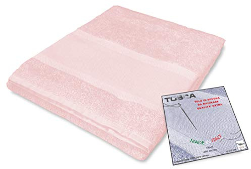 tex family Toalla Baño Tosca – 100% Algodón 450 gsm, Rizo para Bordar Punto de Cruz (Tela Aida), 100×125 cm – Rosa