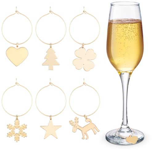 Hemoton 6pcs Christmas Wine Glass Charm,Christmas Wine Glass Marker,Wine Glass Pendant Charms,Wine Glass Charm Ring,Wine Glass Tags,Drink Markers for Party Family Gathering (Random Pattern)