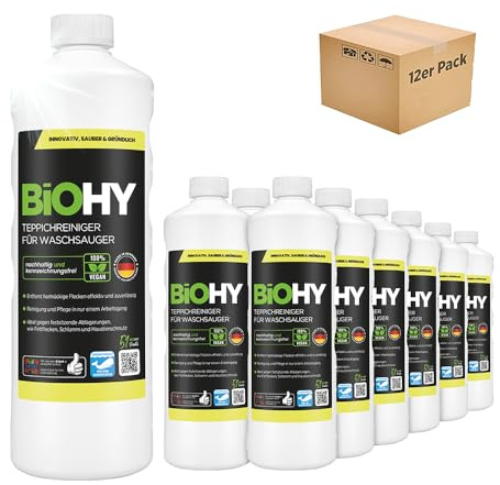 BiOHY Teppichreiniger für Waschsauger (12 x 1 Liter) | geeignet für alle Waschsauger | entfernt Flecken und Schmutz mühelos | Reinigung und Pflege in einem | materialschonend & tierfreundlich