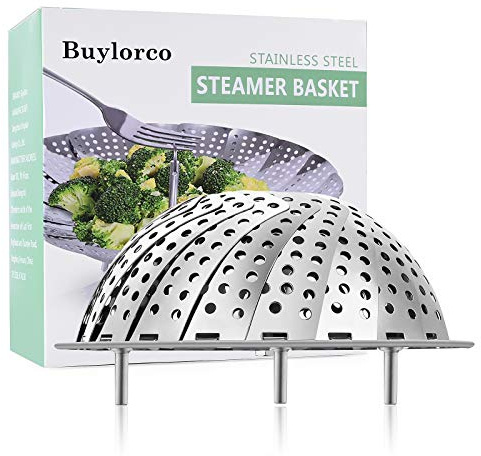 Buylorco Dampfgarer Einsatz Edelstahl Faltbar Dämpfkorb Dämpfeinsatz Gemüsedampfer für Meeresfrüchte Gemüse Cooking (18 bis 28 cm)