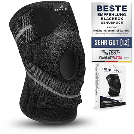 BLACKROX GENUSHOCK KNIEBANDAGE MIT SILIKONRING – Kniegelenkbandage für Damen & Herren – Unterstützung von Knie & Meniskus – Kniestütze ideal für Sport, Fußball, Kraftsport & Training – One Size