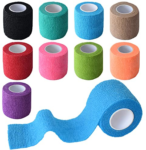 Gondiane 9 Pack 2 x 5 Yards Self Adhesive Bandage Wrap Self Stick Wrap for Ankle, Wrist, Finger, Sports, Breathable Cohesive Vet Tape for Pets (Multi Colors)