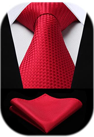 HISDERN Red Tie Wedding Classic Tie and Pocket Square Set Elegant Business Graduation Formal Party Mens Neckie Meeting