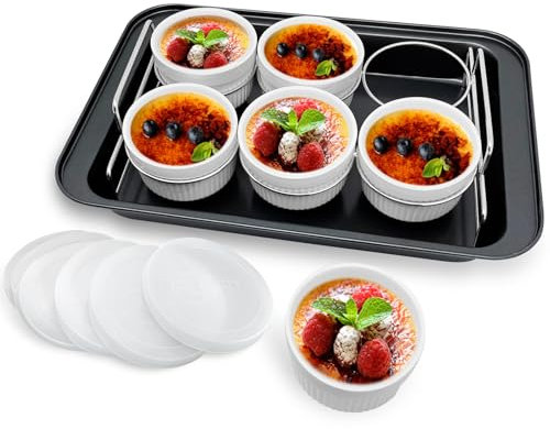 Ramekins,Juego de 6 tapas de silicona, juego de creme Brulee, juego de 6 ramekins, cuencos cubiertos para horno y platos soufflé