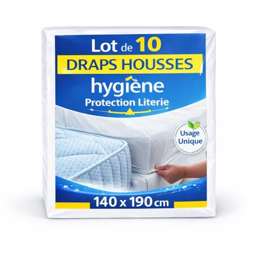 Drap Housse Jetable 140X190 | Lot de 10 Housses Matelas Grand Bonnet Anti Tâches - Anti Bactéries | Hygiène Protection Literie | Recommandé Gîtes - Camping - Location - Médical