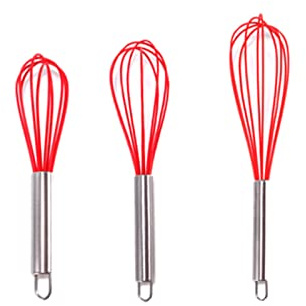 Cheeroyal 3 PCS Silicone Whisk Set,Silicone Whisks Kitchen Tipped Silicone Colourful Egg Stirrer with Stainless Grip Handle for Baking Cooking Mixing (8/10 /12 inch) (red)