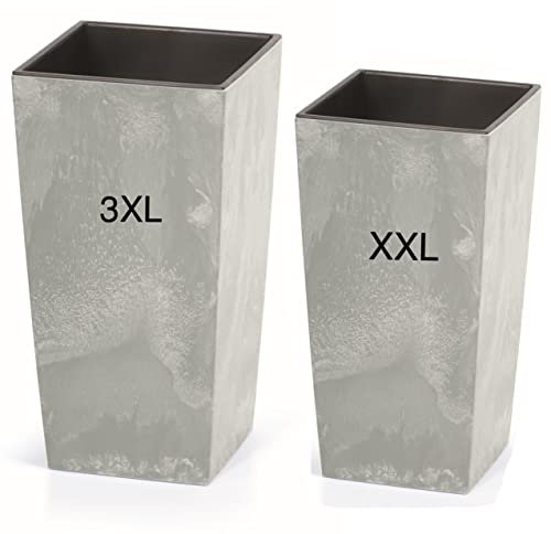 MELTOM Blumenkübel mit Einsatz Slim Hoch Quadratisch Beton Optik SET2: 3XL+XXL Farbe: Grau