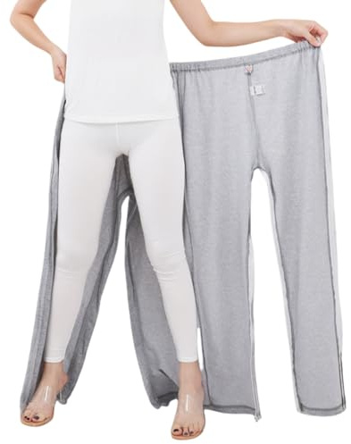 WEEOATAR Unisex Patient Pants,Bedridden Patient Clothing,Disability Clothing with Zippers for Easy Access,Hospital Gowns Nursing Aid for Elderly,Disabled,Dialysis and Bedridden Patients(Grey,XXL)