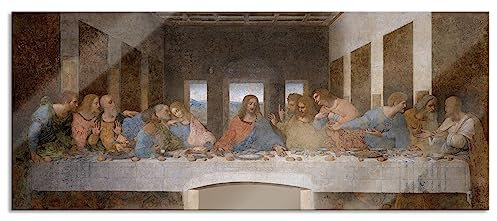 Pixxprint Glasbild Panorama, Wandbild aus Echtglas, Leonardo da Vinci - Das letzte Abendmahl, 120x50 cm, inkl. Aufhängung und Abstandshalter