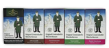 Crottendorfer Räucherkerzen im 5er Set, Räucherkegel in Größe M in Weihnachtlicher Weihrauch, Tannenduft, Sandelholzduft, Bunte Mischung & Adventsduft - 24 Stück pro Packung
