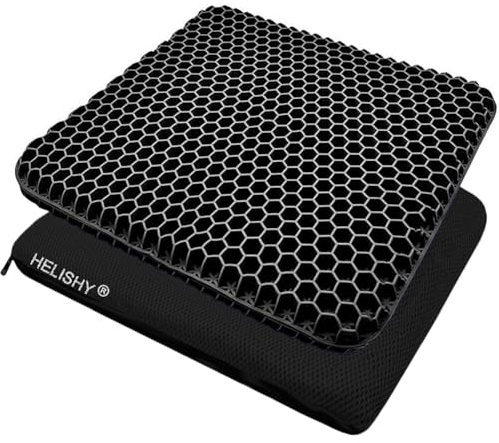 Helishy Egg Gel Seat Cushion, Breathable Gel Cushion Chair Pads with Non-Slip Cover for Home Office Car Wheelchair, Honeycomb Design Egg Seat Cushion As Seen On TV (Black)