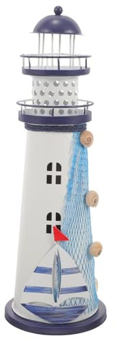 BESPORTBLE Décoration du phare de l'océan Lampe de table Phare Statuette nautique Lampe de chevet Décoration de plage Fer Pastel Méditerranée