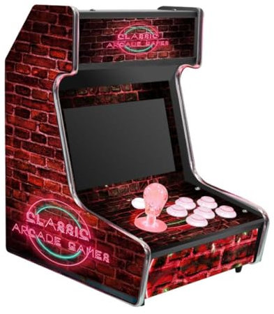Classic Arcade Games, Retro Gaming Console Cabinet 6296 Games Mini Tabletop Machine Assembled Video-game Player 10.1” Screen (Red)