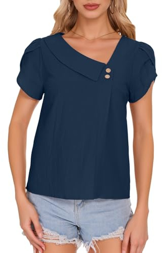 Atxnn Camicia Donna Estivi Manica Corta Blusa da Donna Tops Cotone Camicetta Elegante con Scollo a V Casual Top di Colore Puro Manica da Donna T Shirt