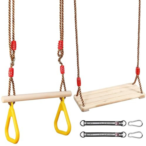 Balancoire Exterieur Bois, Balançoire Enfant Adulte, Balancoire Arbre avec Corde Balancoire Réglable, Siege Balancoire pour Jardin Intérieur/Extérieur (Planke+ Gelb Aufhängering)