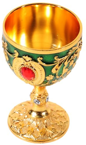 Alipis Mini Chalice Goblet, 30ml Vintage Metal Shot Glasses Tiny Embossed Wine Cup, Rhinestone Jeweled Liqueur Cup Altar Medieval Drinking Cup for Whiskey Cocktail