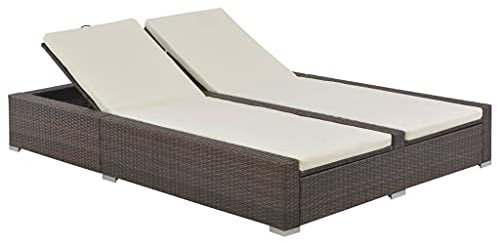 ShCuShan Doppel-Sonnenliege Liege FüR Garten Liege Rattan Outdoor Garten Doppelliege Sonnenbett Poly Rattan Braun