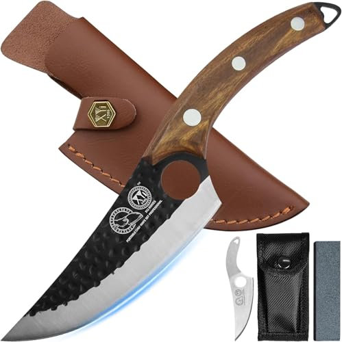 XYJ Coltello da cucina, coltello da cuoco giapponese forgiato a mano in acciaio ad alto tenore di carbonio per il taglio della carne, mannaia, coltello da cucina con design a fori per le dita