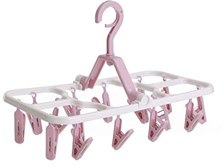 Generico Portasciugamano Portasciugamani Pieghevole da Appendere Calzini Intimi da Balcone ruotabili Guanti in plastica Antivento per Bambini Rosa 16 mollette