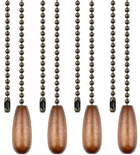 Vinaco Wooden Ceiling Fan Pull Chain Set, Decorative Fan Pull Chain Extension with Pendant, 13 Inches Pull-Chains for Fans and Light with 3MM Ball Bead Chain, 4 Pack Fans Light Pull-Chain Extension