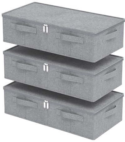 ENUMAIL Förvaringslåda för underbädd, vikbara garderobsorganisatörer, undersängsbehållare med lock för att organisera kläder, lakan, filtar, täcke, 60 x 30 x 15 cm, grå, 3-pack