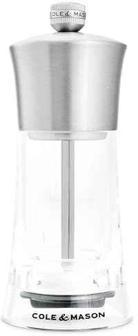 Cole & Mason Bromley Pfeffermühle, Keramik-Mechanismus mit einstellbarer Grobheit, Acryl/Edelstahl, Pfeffermühle, 150 mm, Gewürzmühle